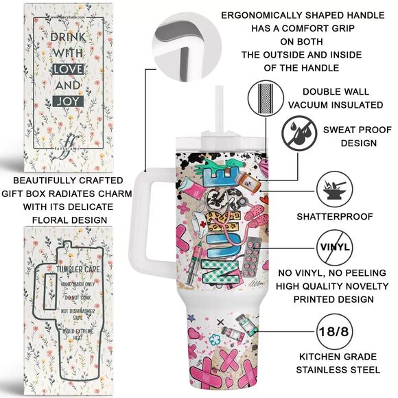 Nurse Tumbler 40 Oz Stainless Steel Travel Mug “ Nurse Gifts For Women Nurse Gif - Picture 4 of 16